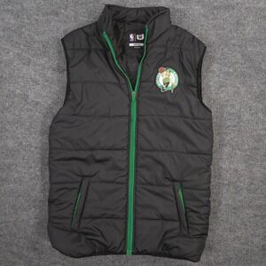 NBA Boston Celtics Vest Mens Small Dark Gray Puffer Jacket Lucky the Leprechaun